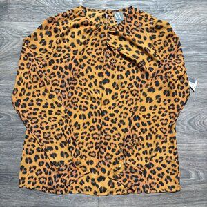 NEW Worthington Animal Leopard Print Top Blouse XS Long Sleeve Leopard Office